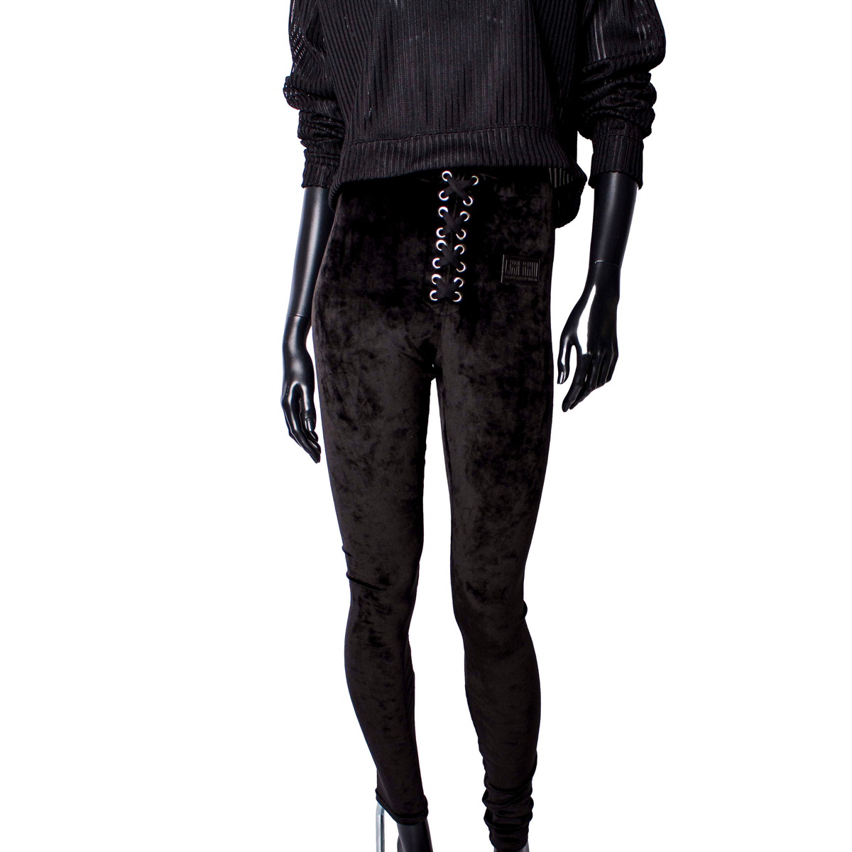 Handmade Lace-Up Leggings: Black Velvet